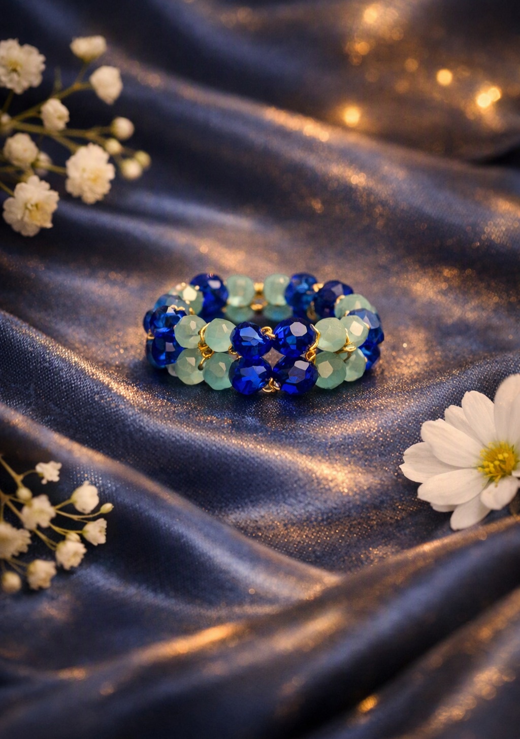 Bague en perles coloris bleu profond