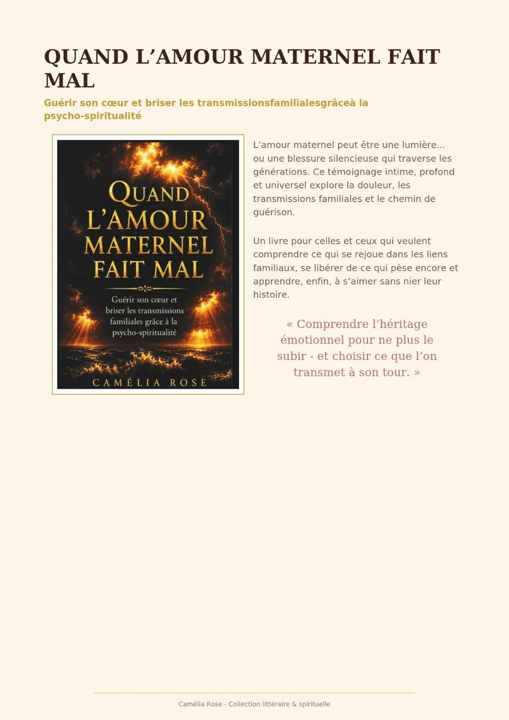 Présentation de Quand l’amour maternel fait mal